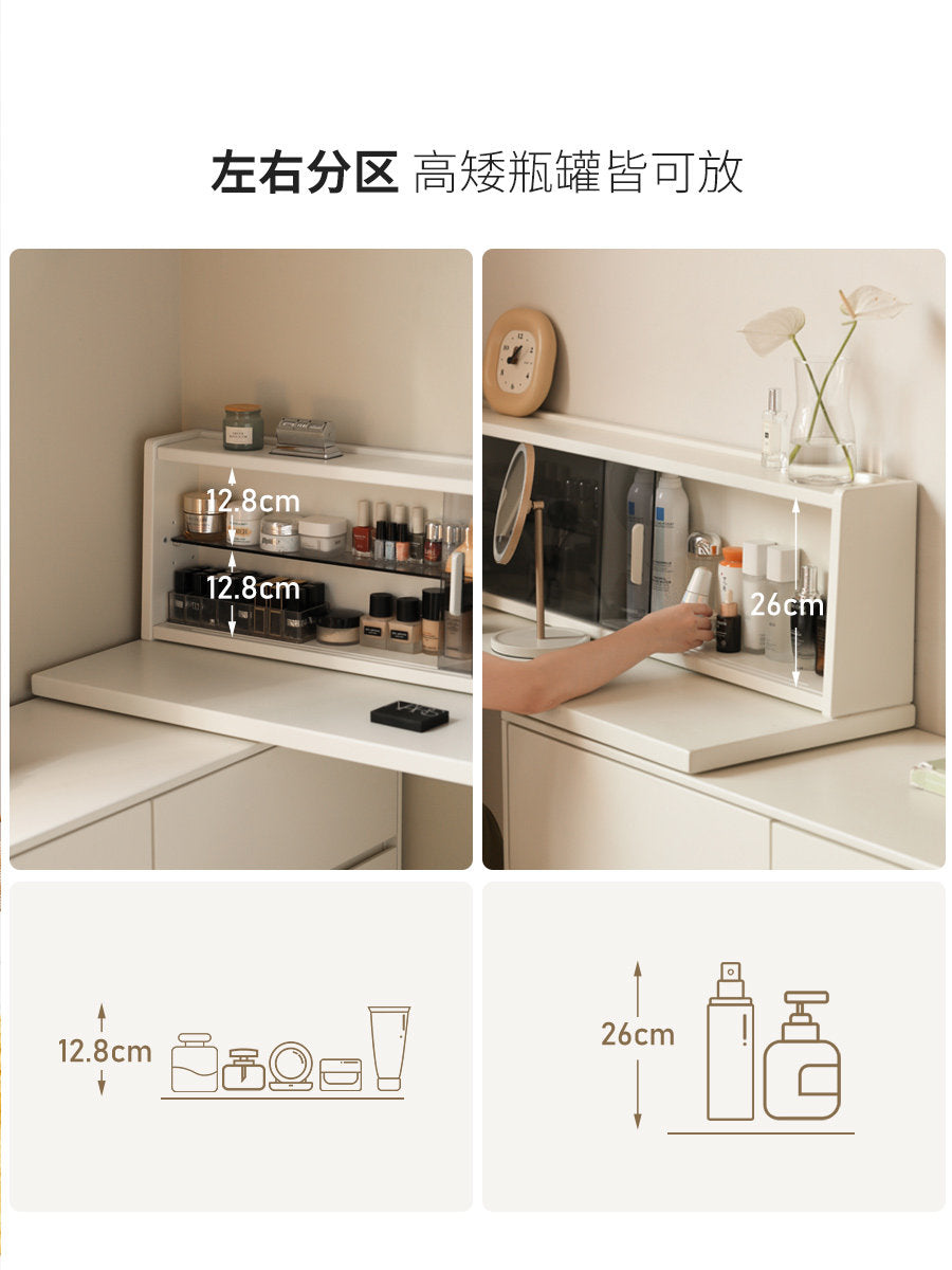全实木化妆桌白色奶油风伸缩梳妆台斗柜一体收纳柜化妆台